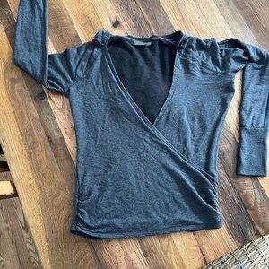 Athleta Gray Wrap Blouse with Long Sleeves